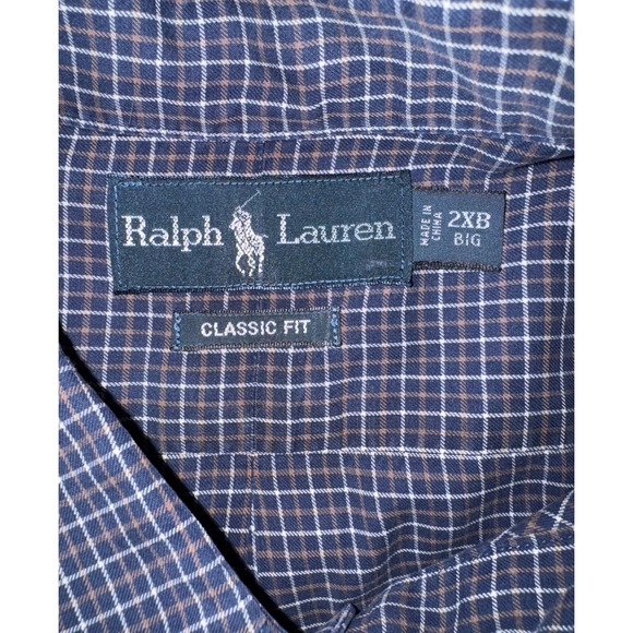 Ralph Lauren Men's Classic Fit Navy White‎ Brown Button Down Shirt 2XB Big - Picture 7 of 7